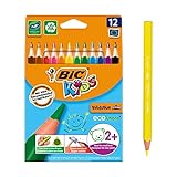 BIC Kids Evolution Triangle ECOlutions, Lapices de Colores Triangularas - Óptimo para la Escuela - Colores Surtidos, Paquete de 12 Unidades