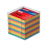 Herlitz - Cubo con bloc de notas (9 cm, 650 hojas), cubo transparente y hojas de colores