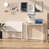 Sammenklappeligt computerbord, bærbart klapbord med skærmbakke, hvidt skrivebord til værelse, arbejdsværelse eller køkken, spillebord, 80x45x75 cm klapbord, træ og metal