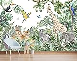 Papier peint intissé animaux de la jungle girafe éléphant lion affiche photos murales utilisées pour le salon chambre chambre d'enfant décoration murale (300x210cm)