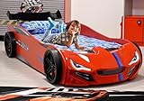 Crk Shop Cama de coche para niño o bebé – 90 x 190 – GT – F1 – Rojo y blanco – Con ruedas – Edad de 2 a 12 años – Cama infantil con somier y sin colchón para niños (rojo) – 90 x 190 cm