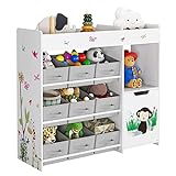 HOCSOK Toy Shelf, Toy Storage Shelf with 9 Removable Fabric Drawers, Children's Organizer, ສີຂາວ 90 x 80 x 29.5 cm