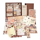ຊຸດເຈ້ຍ Scrapbooking Vintage, 345 ອຸປະກອນເສີມ Scrapbooking Set, Aesthetic Bullet Journal Materials with A6 Grid Notebooks DIY Decoration for Diary Calendar