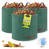 GIOVARA 3 x 272L bolsas de basura de jardín, resistentes al agua, grandes bolsas de basura con asas, plegables y reutilizables