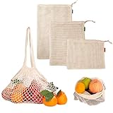 JZK 4 x Bolsas de vegetales reutilizables de algodón bolsas de malla para productos frutas vegetales juguetes libros y compra