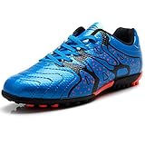 Tiebao Niños Difícil Suelo Artificial Velocidad PU Cuero Fútbol Zapatos (Azul, Niño pequeño EU35)