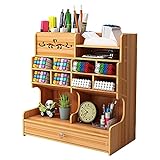Hggzeg Organisateur de bureau en bois DIY Organisateur de bureau Boîte de rangement de papeterie avec tiroir pour bureau à domicile école (Cherry Color B18)