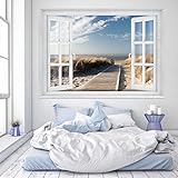 murimage Papel Pintado Playa Ventana 183 x 127 cm Incluyendo Pegamento océano maritimo Puente 3D Dormitorio Foto Murales