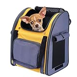 Foldable Backpack Carrier bakeng sa Dog Cat Puppy Kitten Pet Pet, Carrier Carrier Transport Bag Breathable Waterproof Weight ho fihlela ho 8 kg bakeng sa Travel Airplane (Gray + Yellow)