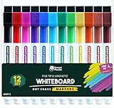 Smart Panda 12 Fine Tip Whiteboard Markers - Fine and Magnetic Tip with Eraser - Dry Erase, Perfect for home, school or office - ຊຸດ 12 ສີຫຼາກຫຼາຍ