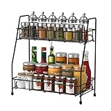 Spice Rack Organizer for Kitchen Countertop, 2 Tiers Multipurpose Condiments Jars Kitchen Bathroom Storage Rack,(Black)
