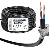 Cable redondo de plástico para manguera H03VV-F 2 x 0,75 mm² (mm2) – Color: negro 10 m/15 m/20 m/25 m/30 m/35 m/40 m/45 m/50 m/55 m/60 m, etc. hasta 250 m en pasos de 5 m