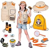 Kit de explorador para niños | Juguetes de camping de primera calidad para niños y niñas, de 3 a 12 años, chaleco y sombrero de safari en el patio, prismáticos para niños, kits de insectos para niños