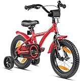 PROMETHEUS BICYCLES Bicicleta niño 4 años Bicicleta niña 4-6 años 14 Pulgadas Bici niños - Infantil con Pedales ruedines y Freno contrapedal Rojo
