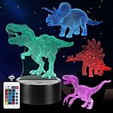 CENOVE 3D Dinosaurio Luz de noche, 4 Paquete Lámpara de Noche LED con Cambio de 16 Colores y 4 Modos, Regalo para niños mayores de 4 5 6