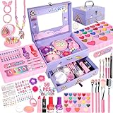 Purpledi Kit de Maquillatge Nenes- 59 PCS Rentable de Maquillatge, Joc de Maquillatge, Regal de Princesa per a Nenes, Joguina de Maquillatgeper a aniversari 3 4 5 6 7 8 9 10 Anys