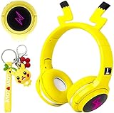 SVYHUOK Wireless Bluetooth Headphones for Kids, Pikachu Over-Ear Wireless Headphones for Kids ມີໄມໂຄຣໂຟນ, ສາຍຫູຟັງແບບໄຮ້ສາຍສຳລັບເດັກນ້ອຍ, ແທັບເລັດ, PC, ແລັບທັອບ