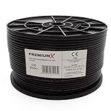 PremiumX Cable coaxial satélite de 100 metros, 90 dB, Twin Mini, 2 x 4 mm, color negro