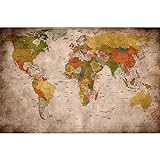 GREAT ART Mural De Pared – Viejo Mapa del Mundo – Mirada Usada Globo Continentes Atlas Retro Vieja Escuela Vintage Terráqueo Geografía Foto Papel Tapiz Y Decoración (210 X 140 Cm)