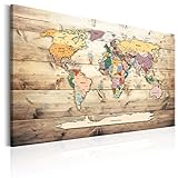 murando - Mapamundi con Tablero para Clavar chinchetas 90x60 cm - Cuadro en Lienzo sintético - 1 Parte - Panel de Fibra - Mapa del Mundo Continente - - Viajes geografia Vintage k-C-0077-v-a