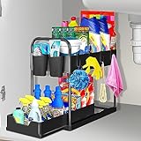 BIAOQINBO ຕູ້ຈັດລະບຽບເຮືອນຄົວ 2 ຊັ້ນ, ເຮືອນຄົວທີ່ຖອດອອກໄດ້ພາຍໃຕ້ເຄື່ອງຈັດວາງອ່າງລ້າງມືທີ່ມີ 4 hooks ແລະ 2 ຈອກ, ພາຍໃຕ້ການ Sink Storage Shelf ອົງການຈັດຕັ້ງສໍາລັບ drawers, ເຮືອນຄົວ, ຫ້ອງນ້ໍາ