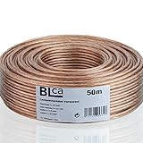 BLca – 50m - 2 x 2.5mm² - Cable para altavoces – Cable CCA para altavoces, Adecuado parapara receptores, sistemas estéreo, audio y Hifi, Transparente