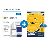Microsoft 365 Familia | Apps Office 365 | PC/MAC/teléfono | Suscripción anual | 12+3 Meses + NORTON 360 Deluxe | 15 Meses | PC/Mac - Código de activación enviado por email