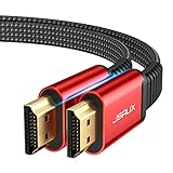 JSAUX Cable HDMI 3 Metros [4K @ 60Hz, HDMI 2.0,18Gbps] 4K Plano HDMI 2.0 Cable Ultra Alta Velocidad 18Gbps 3M HDMI Cable Soporte 4K 3D HDR UHD 2160p 1080p Ethernet ARC PS3 / 4 TV PC-Rojo