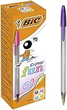BIC Cristal Fun kuglepenne, bredspids, 1.6 mm, æske med 20 stk., lilla, pink, limegrøn og turkis