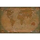 Poster GREAT ART XXL – Peta Dunia Bersejarah – Wall Mural Globe Vintage Old World Map Used Look Atlas Map Poster Dekorasi Sekolah Tua (140 x 100 cm)