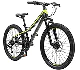 BIKESTAR Bicicleta de montaña de Aluminio Bicicleta Juvenil 24 Pulgadas de 10 a 13 años | Cambio Shimano de 21 velocidades, Freno de Disco, Horquilla de suspensión | niños Bicicleta Negro Verde