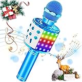 SaponinTree Microfono Inalámbrico Karaoke, Micrófono Karaoke Bluetooth Portátil con Altavoz con Luces de Baile LED para Niños Canta Partido Musica Reproductor