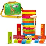 Jeu de société familial Txkkids, tour de blocs en bois éducatifs pour enfants 54 pièces colorées, chiffres anglais, sac à bandoulière inclus