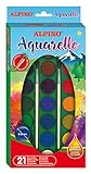 Acuarelas Alpino - Estuche 21 Colores - Cajas de Acuarelas para Niños - Incluye Pincel - Colores Intensos, 28mm diámetro