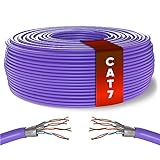 Mr. Tronic Granel Cable Ethernet Cat 7 De 50m, Bulk Cable de Red LAN Para Internet Rápida & Fiable - Cat7 Cable a Granel, 10 Gbps Internet Cable 600 MHz SFTP CCA (50 Metros, Morado)