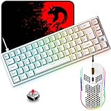 Wired Gamer Keyboard ແລະ Mouse RGB Backlit, 68 QWERTY Keys USB Mechanical Keyboard Anti-Ghosting 7 Buttons 6400DPI Lightweight Mouse Large Pad ສໍາລັບ Windows Mac PC PS4 XBox, ສີຂາວ