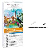 Tombow abt-12p-1 fiber pen dual brush pen con dos puntas juego de 12 colores primarios + Rotulador con doble punta, color incoloro