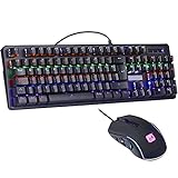 NK Onyx Gaming Pack - Teclado Mecánico Cherry MX Blue Switch RGB LED, 105 Teclas + Raton Gaming Programable (6400 dpi - 5 Botones) Anti-Ghosting (Incluye Ñ), con Cable | PS4/PS5 Xbox (Negro)