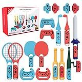 18 in 1 Aċċessorji Kit għal Nintendo Switch Sports, Nintendo Switch Gaming Aċċessorji b'Golf Clubs Rackets tat-Tennis Drum Stick Fishing Rod Table Tennis Racket