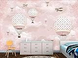 Papel pintado 3D Globo aerostático Flor de cerezo Papel pintado rosa Decoración de pared no tejida papel pintado a papel pintado pared dormitorio autoadhesivo wallpaper fotos blanco infan-350cm×256cm