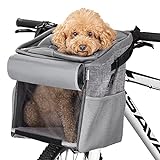 Navaris Bolsa de Perro para Bicicleta - Transportín Multiuso para Mascotas Gatos Perros - Cesta con Asas para Bici Transporte Viaje - Mochila Gris