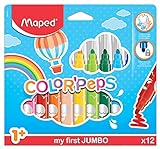 Maped - Rotuladores de Colores para Niños - Color's Peps My First Jumbo - 12 Rotuladores de Punta Gorda - Apto a Partir de 1 Año - Tinta Ultra Lavable - Variedad de Colores