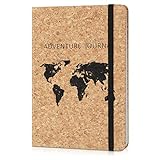 Navaris Cuaderno con cubierta de corcho - Diario de viaje ecológico - Libreta a rayas - Bloc de notas para el hogar u oficina - Diseño de mapamundi