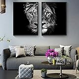 Arte de pared en blanco y negro León africano Pinturas en lienzo Pósteres e impresiones Animales Cuadros modulares Sala de estar Decoración de pared 30x45cm (12x18in) x2 Sin marco