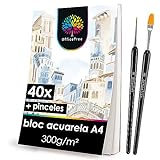 OfficeTree Watercolor Paper 300gr A4-40x A4 Watercolor Sheets Pẹlu 2 Brushes - A4 Watercolor Pad - Watercolor Paper - Watercolor Paper, Yiya ati Kikun - A4 Watercolor Paper