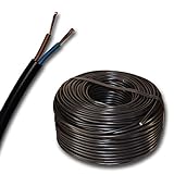Cable de manguera redondo LED H05VV-F 2 x 1,5 mm² (mm2) – Color: negro 5 m/10 m/15 m/20 m/25 m/30 m/35 m/40 m/45 m/50 m/55 m/60 m, etc. hasta 100 m en pasos de 5 metros.