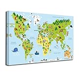 Jenerico Children's World Map twal penti an Panyòl – Divès gwosè – twal twal ankadreman an bwa 3 cm – Enpresyon segondè rezolisyon (100, 60)