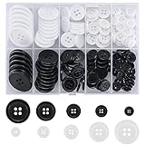 160 Piezas Botones Blancos Negros, Botones de Camisa, Botones de 4 Agujeros, Botones Redondos para Coser Manualidades, Botones de Resina para Punto con Agujas - 10 mm, 13 mm, 15 mm, 20 mm, 25 mm