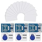 Tianqin Kit RFID - 3X Módulo Sensor de Lector de IC de RF RC522 con 15 Piezas de Tarjeta de Llave S50 Adicional como Regalo y Llavero con Chip RFID para Arduino y Raspberry Pi
