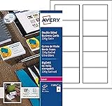 Avery C32016-25 Tarjetas de visita con acabado satinado imprimibles a doble cara para impresoras láser, 10 tarjetas por hoja A4, blanco